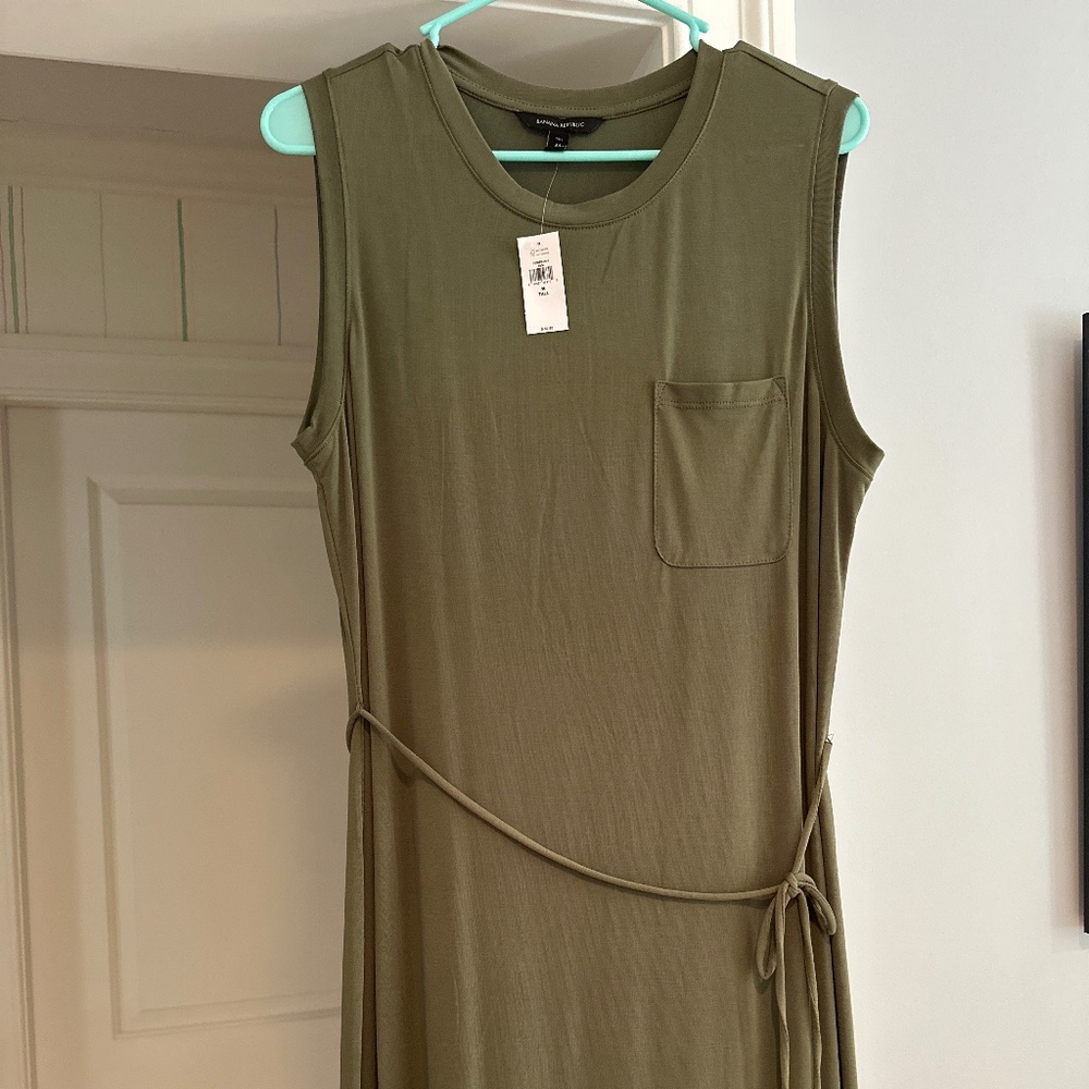 Army green, midi cotton dress